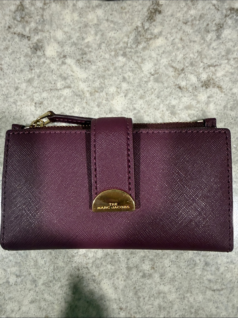 Marc Jacobs Plum Saffiano Leather Wallet with Gold Accent